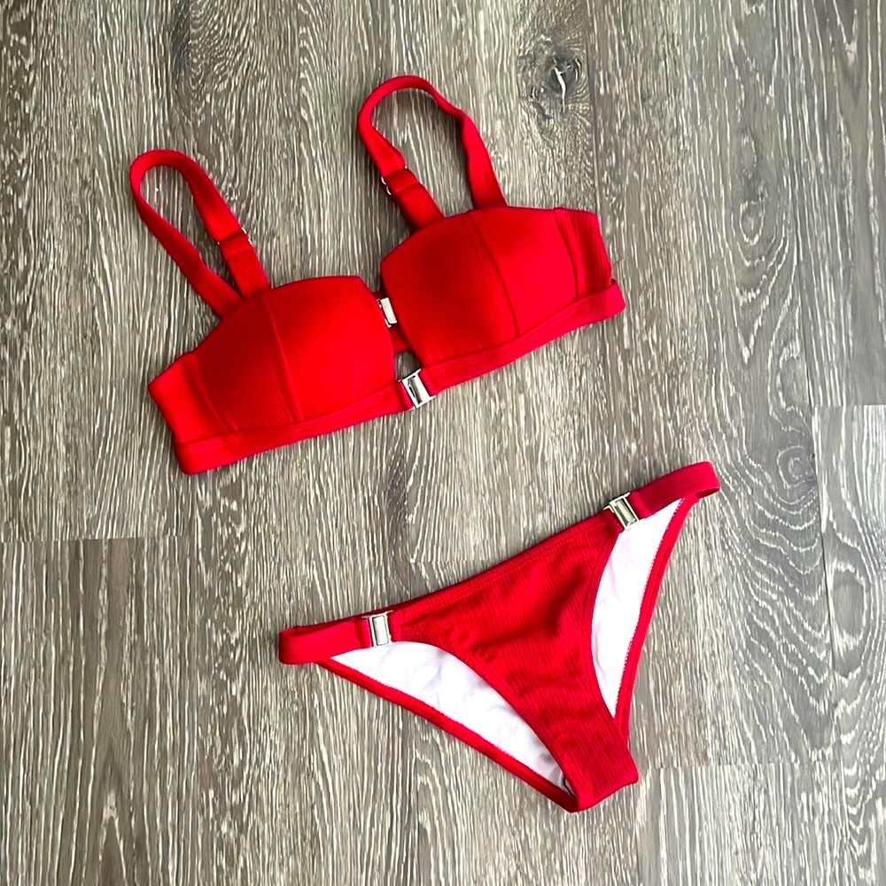 NWOT KAPPA CREW Red Silver Buckle Bikini, S